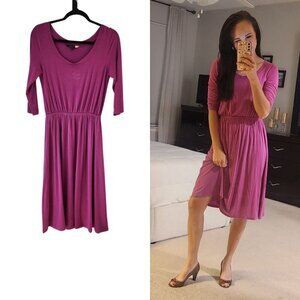 Modcloth Classic Purple 3/4 Sleeve Stretch Jersey Knit Dress Knee Length Size S
